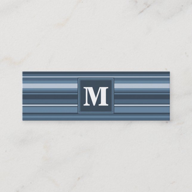 Monogram gray-blue stripes mini business card (Front)