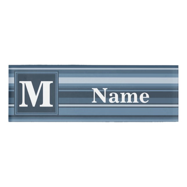 Monogram gray-blue stripes name tag (Front)