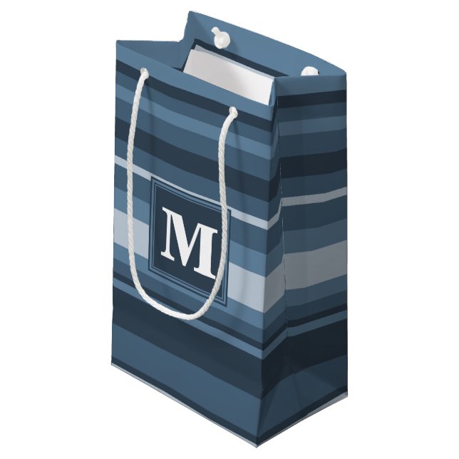 Monogram gray-blue stripes small gift bag (Front Angled)