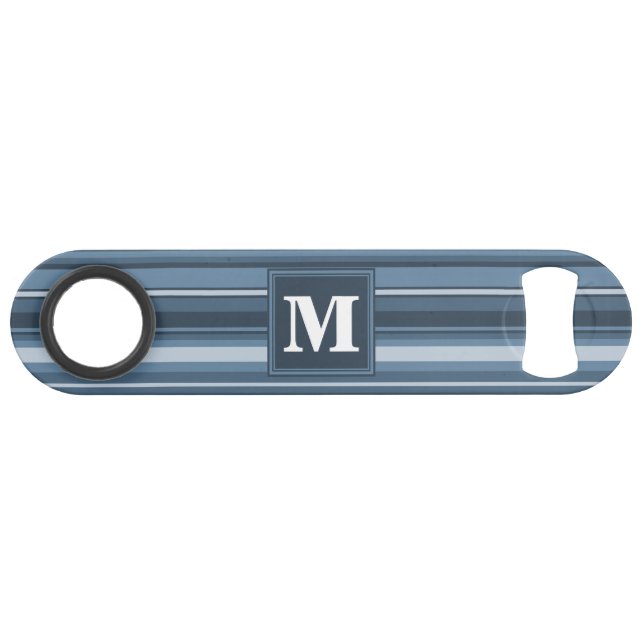 Monogram gray-blue stripes speed bottle opener (Front (Horizontal))
