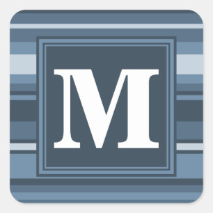 Monogram gray-blue stripes square sticker
