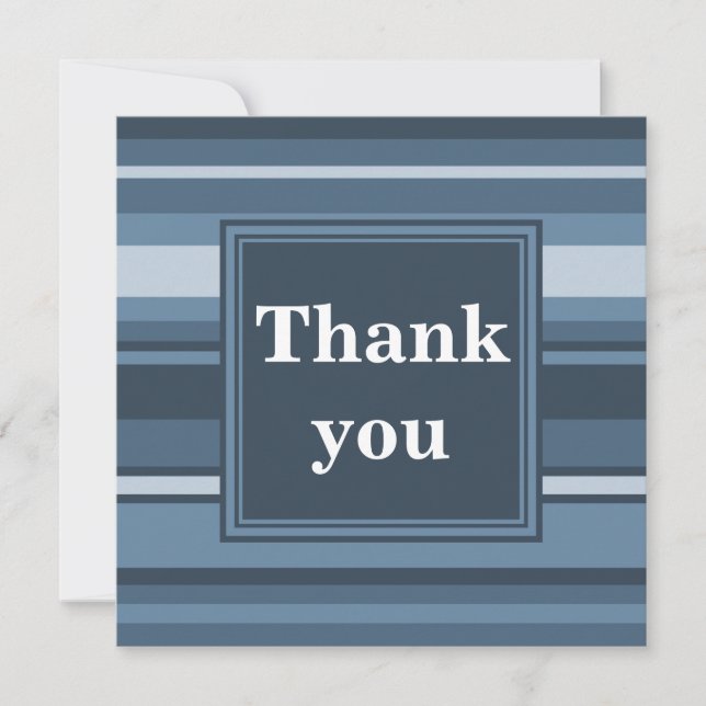 Monogram gray-blue stripes thank you card (Front)