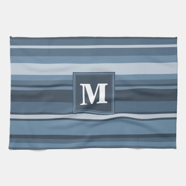 Monogram gray-blue stripes towel (Horizontal)