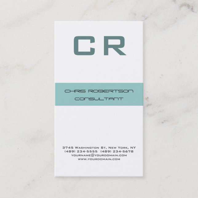 Monogram Gray Blue White Attractive Business Card (Front)