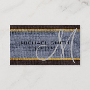 Monogram Gray Burlap Linen Rustic Jute Business Card