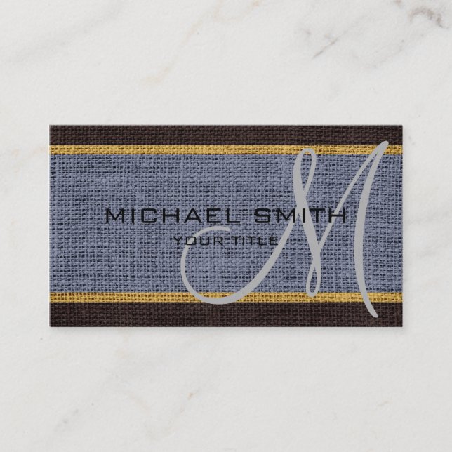Monogram Gray Burlap Linen Rustic Jute Business Card (Front)