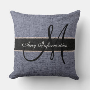 Monogram Gray Burlap Rustic Jute Throw Pillow