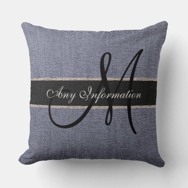 Monogram Gray Burlap Rustic Jute Throw Pillow (Front)