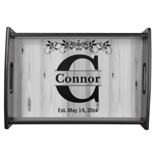 Monogram Gray Butcher Block Wood Serving Tray