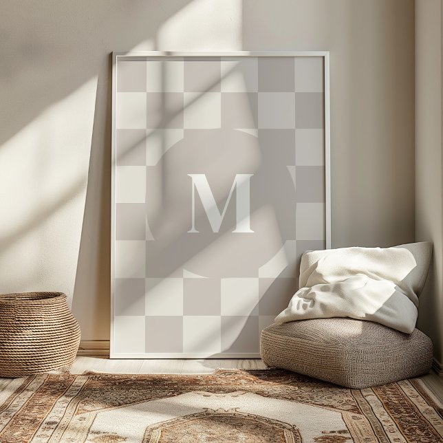 Monogram Gray Checkered Pattern Custom Initial Poster (Creator Uploaded)