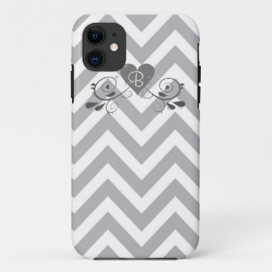 Monogram Gray Chevron and Heart Design Phone Case