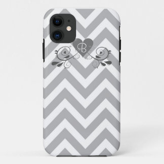 Monogram Gray Chevron and Heart Design Phone Case