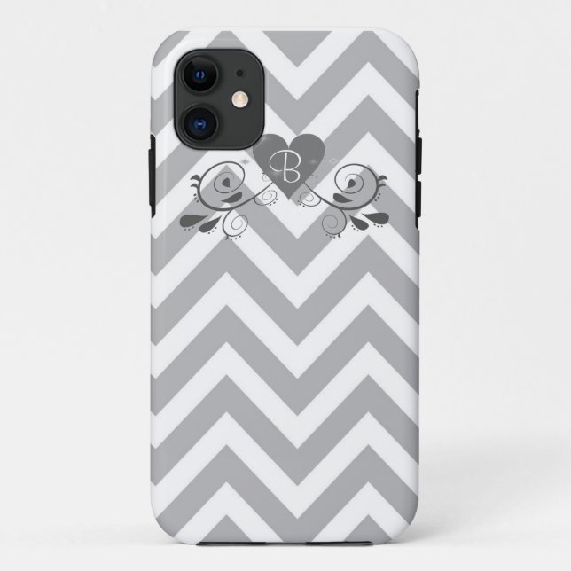 Monogram Gray Chevron and Heart Design Phone Case (Back)