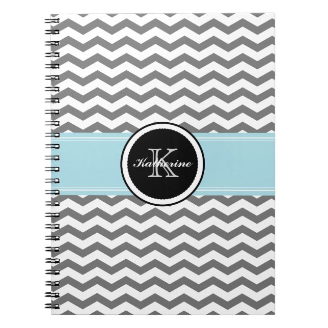 Monogram Gray Chevron Spiral Notebook (Front)