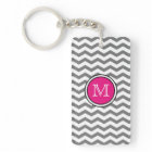 Monogram Gray Chevron Zigzag Acrylic Keychain