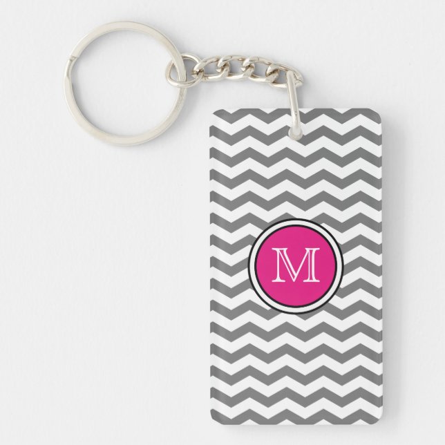 Monogram Gray Chevron Zigzag Acrylic Keychain (Front)