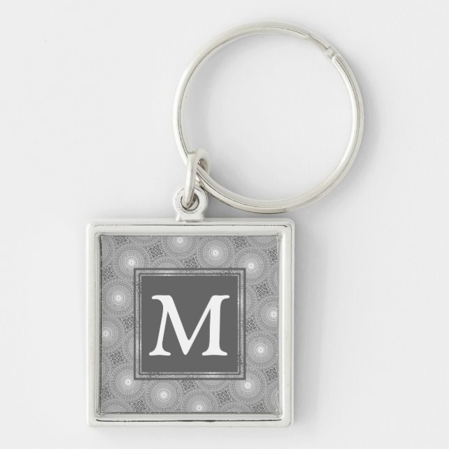 Monogram gray circles pattern keychain (Front)