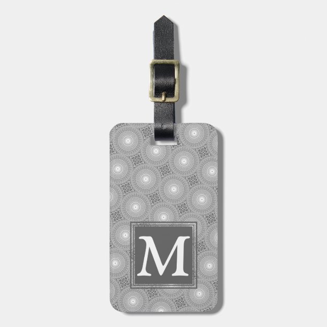 Monogram gray circles pattern luggage tag (Front Vertical)