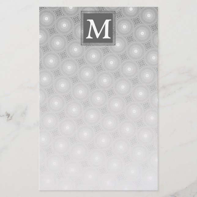 Monogram gray circles pattern stationery (Front)