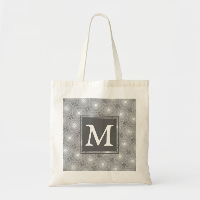 Monogram gray circles pattern tote bag (Front)