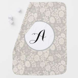 Monogram Gray Daisy Flower Pattern Baby Blanket