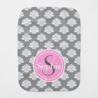 Monogram Gray Damask Burp Cloth Personalize
