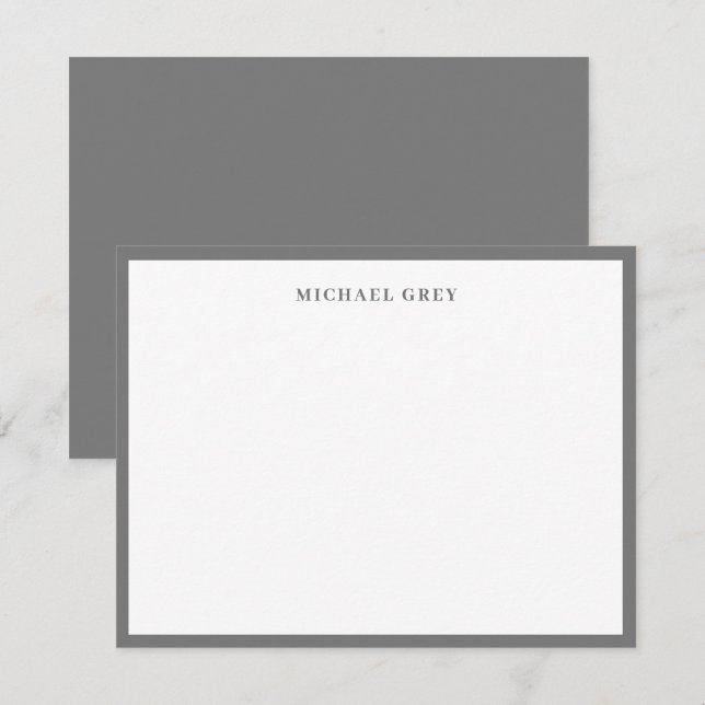 Monogram Gray Elegant Border Note Card (Front/Back)