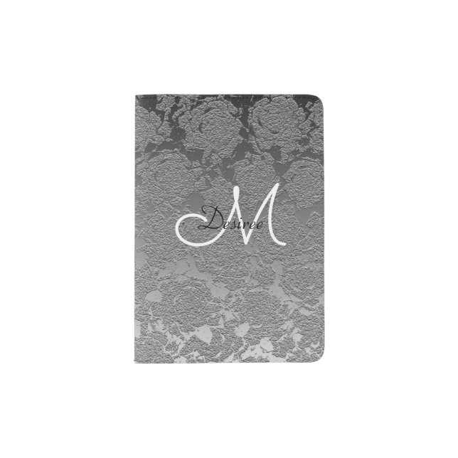 Monogram Gray Elegant Modern Girly Luxury Passport Holder (Front)