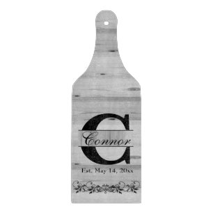 Monogram Gray Faux Butcher Block Wood DIY Text Cutting Board
