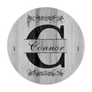 Monogram Gray Faux Butcher Block Wood DIY Text Cutting Board