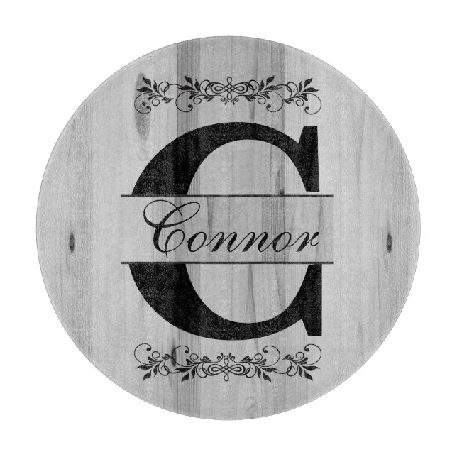 Monogram Gray Faux Butcher Block Wood | DIY Text Cutting Board (Front)