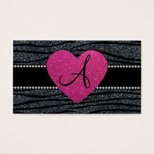 Monogram Gray glitter zebra stripes pink heart (Front)