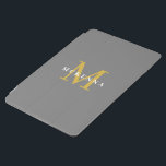 Monogram Gray Gold White Initial Personalized Name iPad Air Cover<br><div class="desc">Modern gray,  gold and white design featuring personalized monogram and name.</div>