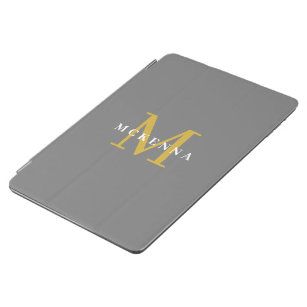 Monogram Gray Gold White Initial Personalized Name iPad Air Cover