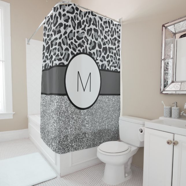 Monogram Gray Grey Shower Curtain Bath Curtains (In Situ)
