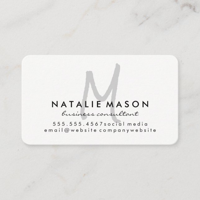 Monogram Gray Hand Written Business Card (Front)
