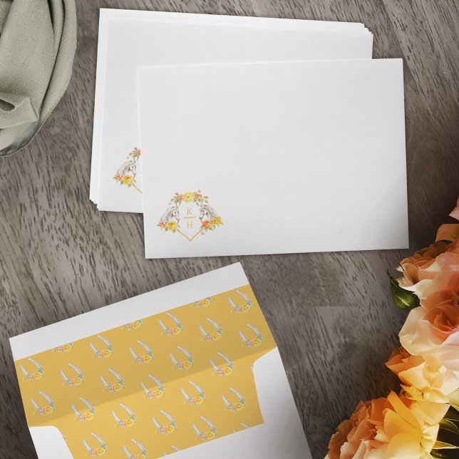 Monogram gray horses and roses wedding  envelope (Creator Uploaded)