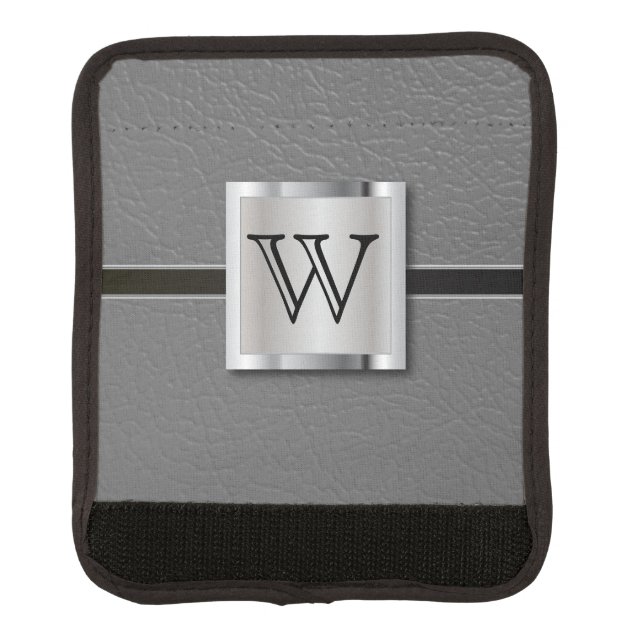 Monogram Gray Leather and Silver Luggage Handle Wrap (Front)