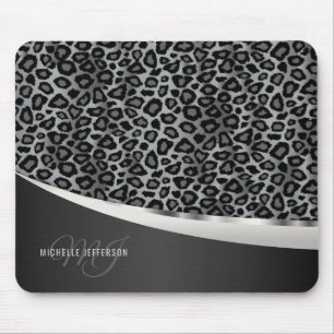 Monogram - Gray Leopard Design Mouse Pad