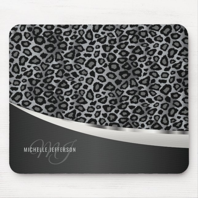 Monogram - Gray Leopard Design Mouse Pad (Front)