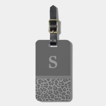 Monogram Gray Leopard Print Luggage Tag by stripedhope at Zazzle