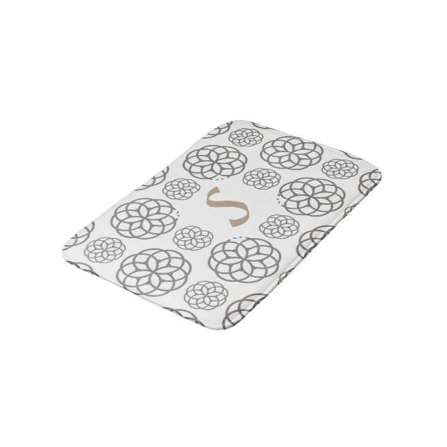 Monogram Gray Mandalas Pattern Bath Mat (Angled)