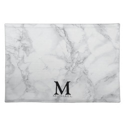 Monogram Gray Marble Design Cloth Placemat