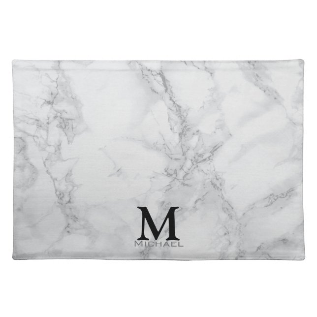 Monogram Gray Marble Design Cloth Placemat (Front)