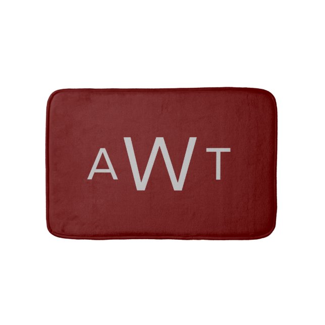 Monogram Gray Maroon Dark Red Burgundy Classic  Bath Mat (Front)