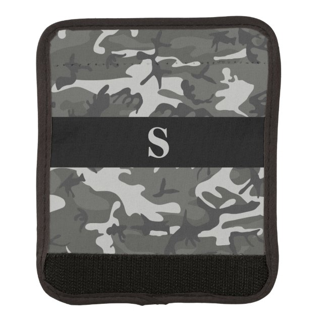 Monogram Gray Military Camo Camouflage Black Frame Luggage Handle Wrap (Front)