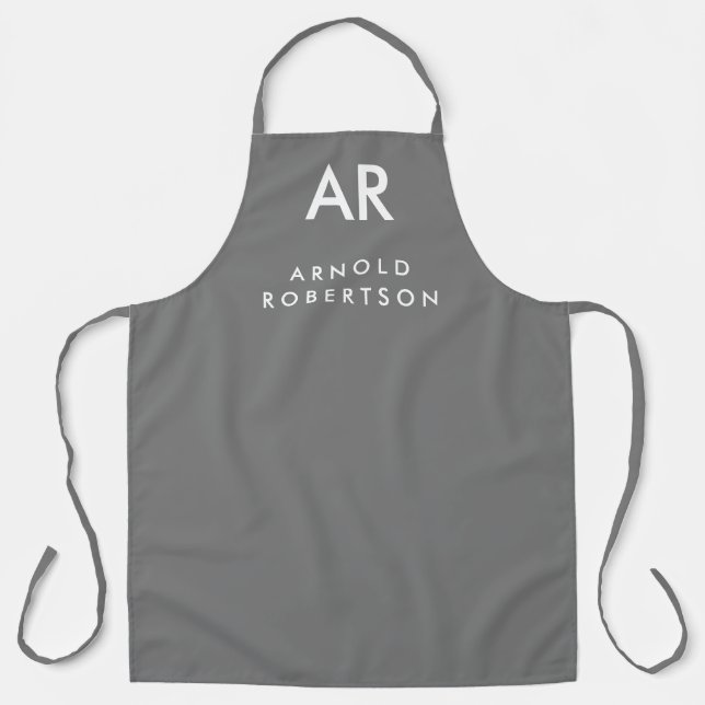 Monogram Gray Modern Custom Name Apron (Front)