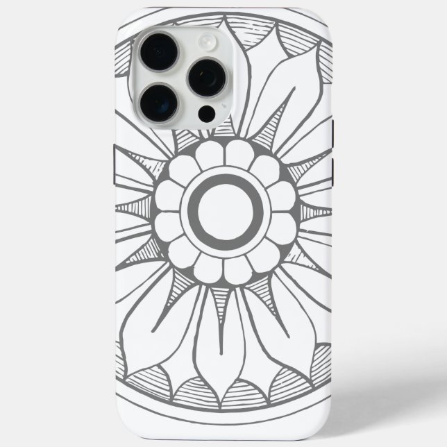 Monogram Gray Modern Daisy Medallion Pattern Case-Mate iPhone Case (Back)
