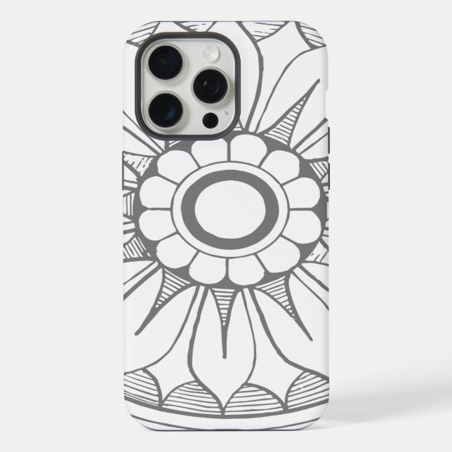 Monogram Gray Modern Daisy Medallion Pattern Iphone Case (Back)