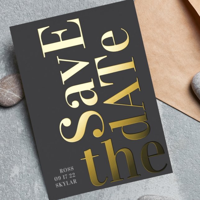 Monogram Gray Modern Pressed Gold Save The Date Foil Invitation (Creator Uploaded)
